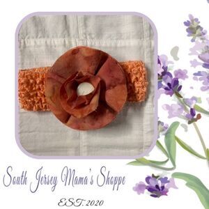 Handmade Infant Headband Peach Band Peach Salmon Flower Center Size Preemie B301
